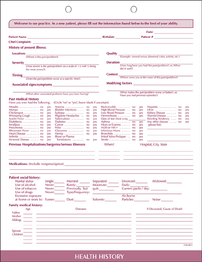 health history forms