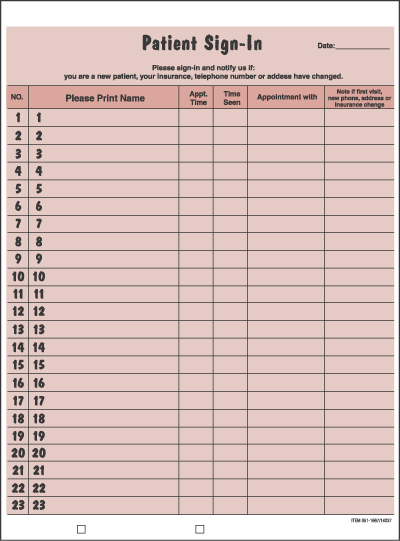 patient sign in sheet